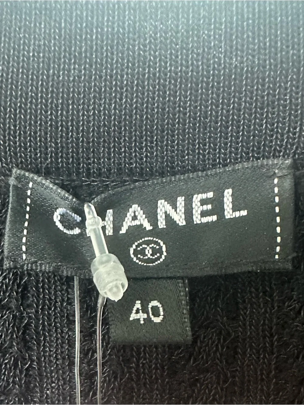 CHANEL Black Rib-Knit Mini Dress with Button Details